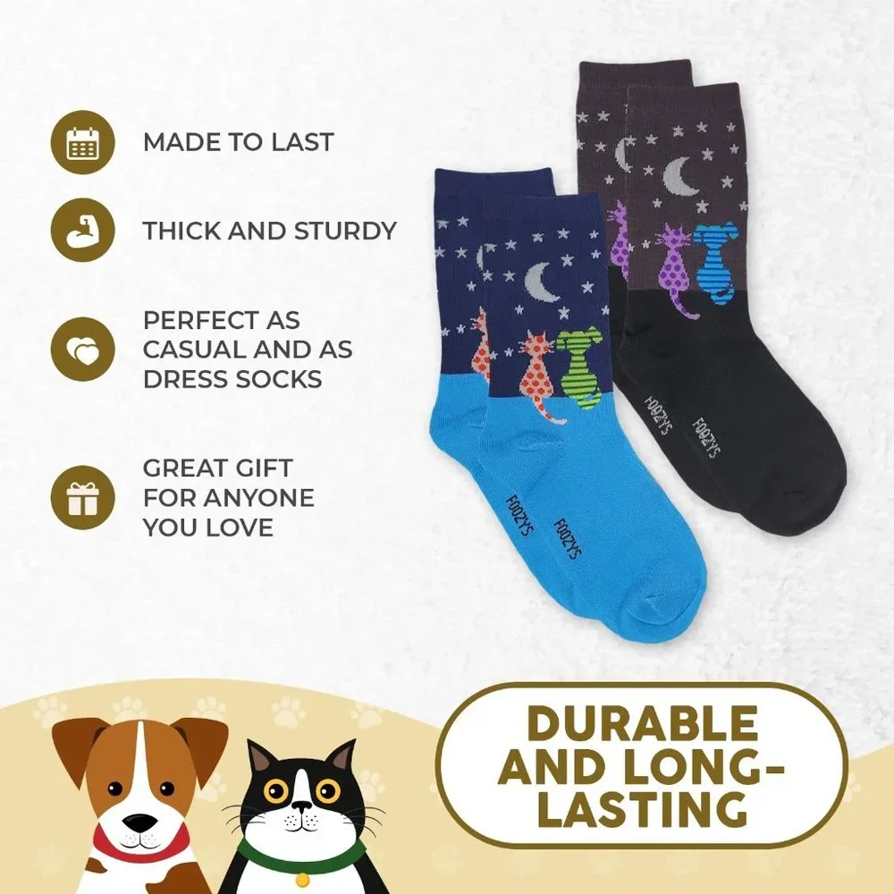 Cat Dog Stargazing Stars Kitten Puppy Animal Women's Foozys 2 Pairs Socks 9-11 - Picture 2 of 5